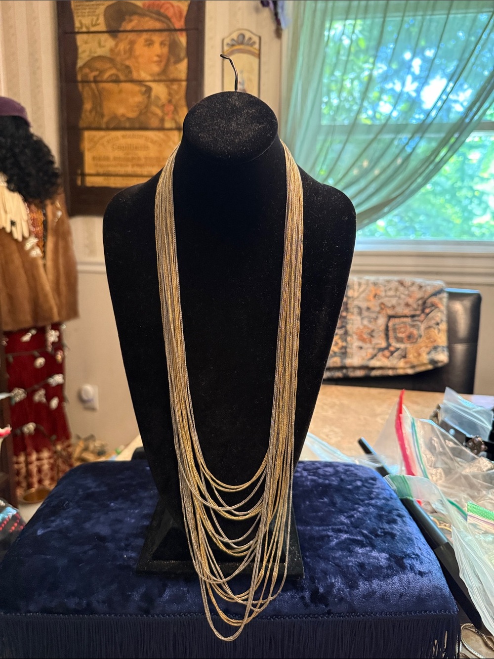 Coldwater Creek multi strand liquid look Silvertone and gold tone, long necklace